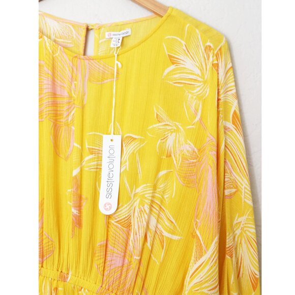 NEW Sisstrevolution I'm Fluttered Dress S Batwing Dolman Yellow Pink Gauze Mini - Picture 4 of 16